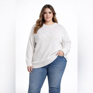 Cyrus Diamond Knit Open Stitching Academia Coastal Sweater Plus 2X Light Gray
